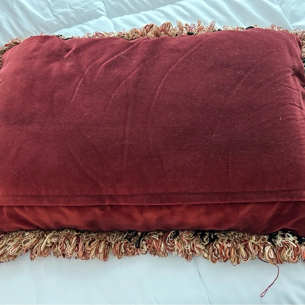 Decorative Floral Tapestry Accent Pillow in Gold, burgundy and Cream